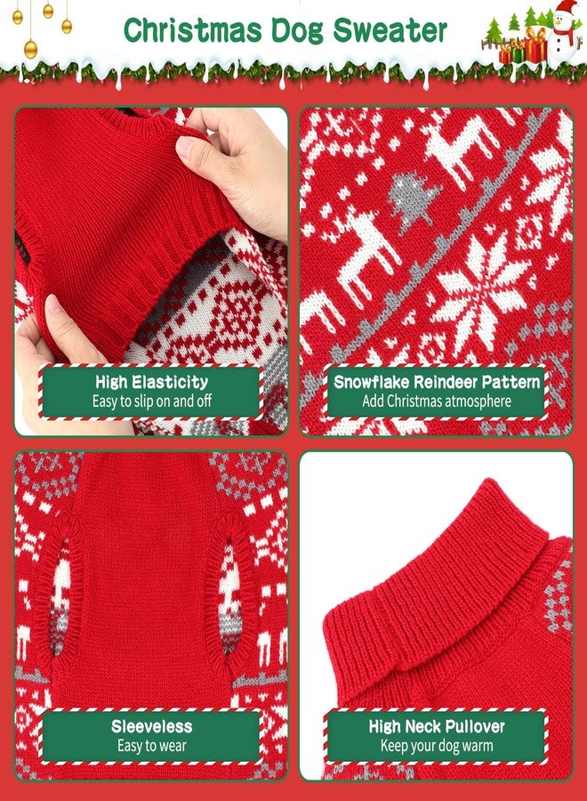 BWOGUE Extra Large Dog Christmas Sweaters, Snowflake Reindeer Dog Turtleneck Sweaters with Leash Hole, Knitted Pullover Dogs Clothes for Extra Large Dogs (2XL) - Image 3